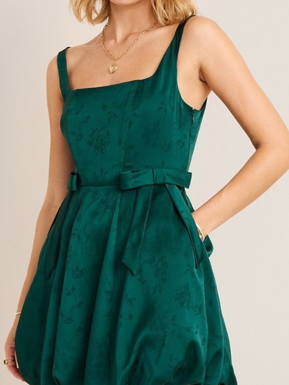 Francesca's Collections Teal Floral Satin Fit-and-Flare Mini Dress Size L - Picture 6 of 16